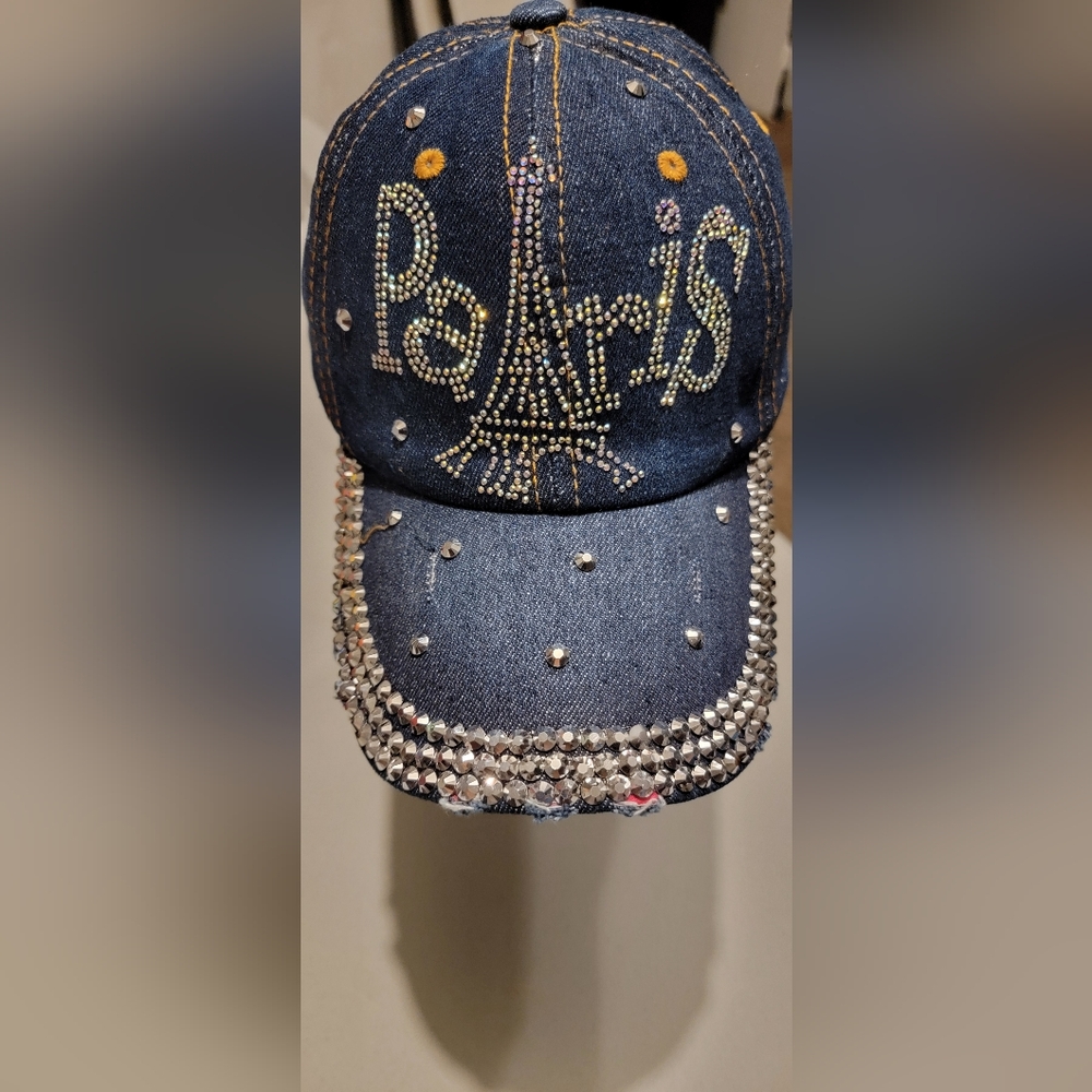 New blue Jean rhinestone Paris adjustable baseball cap